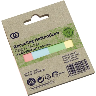 Soennecken Haftmarker oeco Recycling 50 x 20 mm (B x H) rosa, blau, grün, gelb 40 Bl./Block 4 Block/Pack.