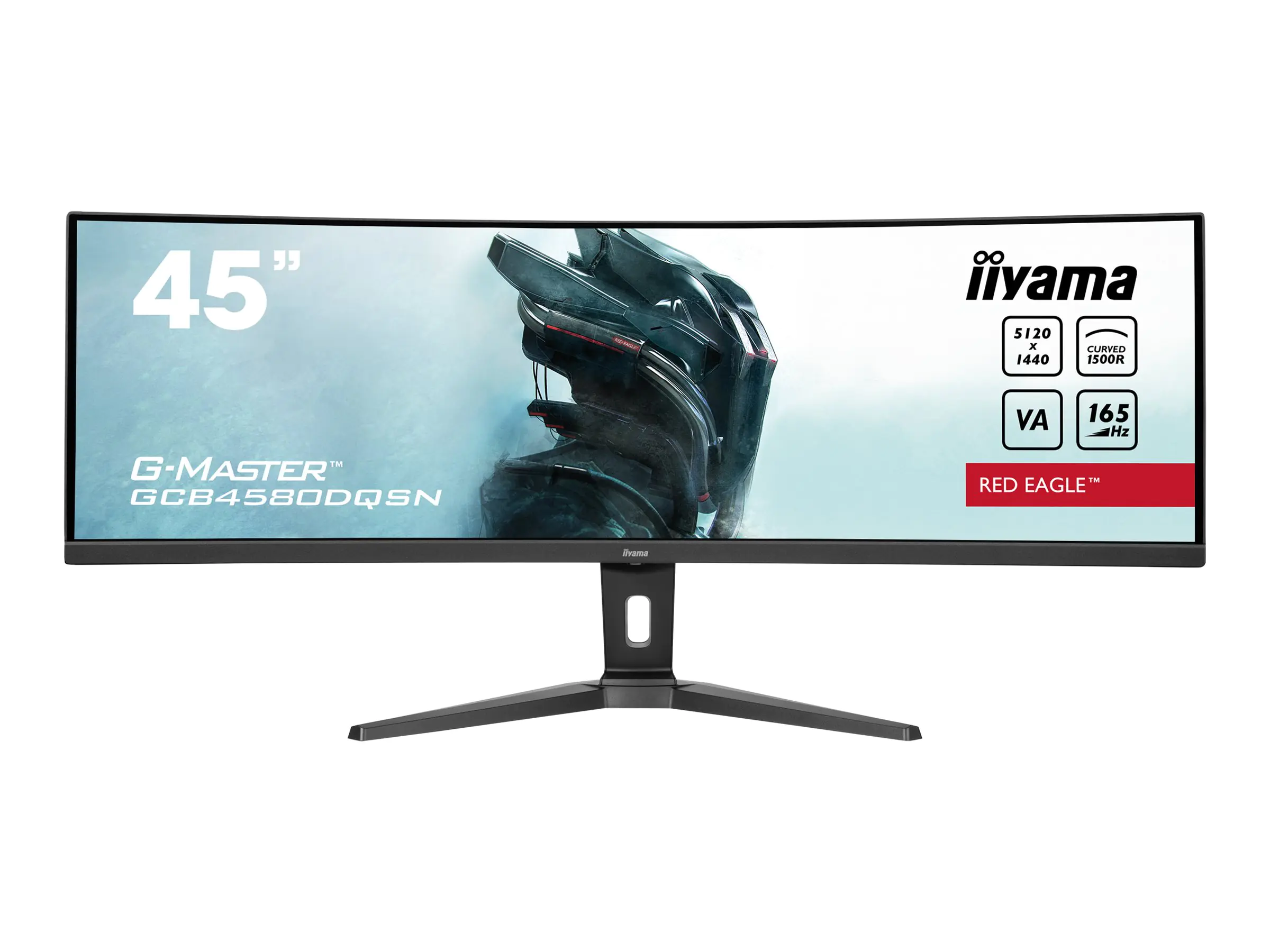 iiyama G-MASTER Red Eagle GCB4580DQSN-B1 - LED-Monitor - Gaming - gebogen - 114.3 cm (45") (44.5" sichtbar) - 5120 x 1440 Dual Quad HD @ 165 Hz - VA - 450 cd/m² - 3000:1 - HDR400 - 0.8 ms - 2xHDMI, DisplayPort - Lautsprecher - Schwarz, Matte