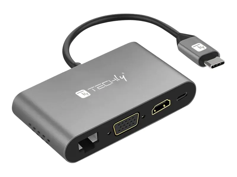 Techly - Externer Videoadapter - USB-C - HDMI, VGA - Grau