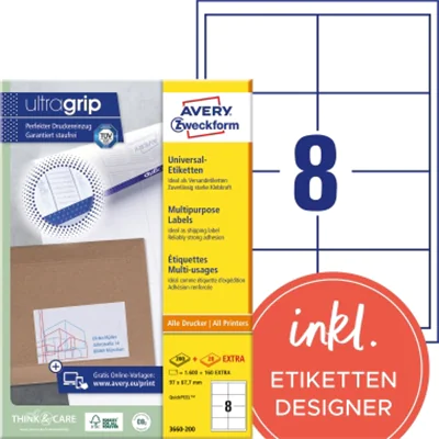 Avery Zweckform Etikett 3660-200 97x67,7mm weiß 1.760 St./Pack.