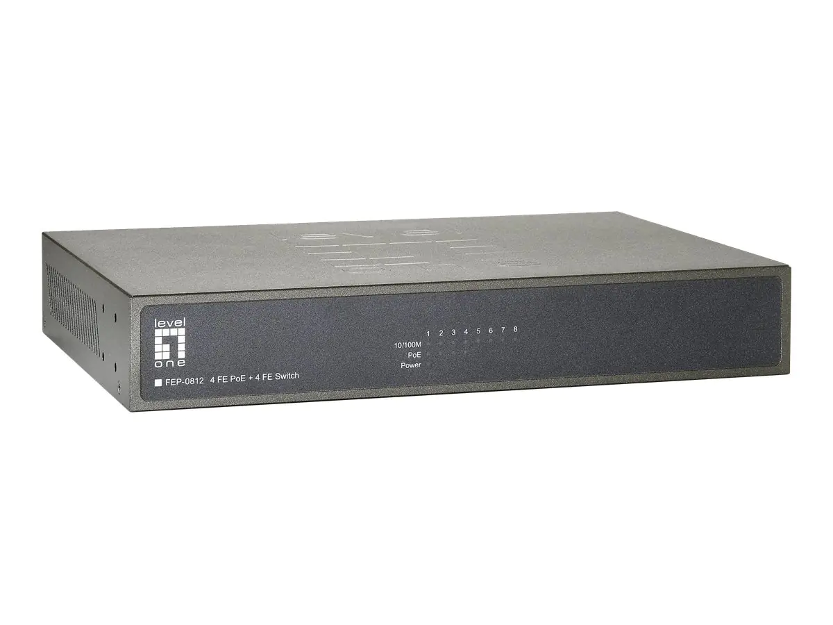 LevelOne FEP-0812 - Switch - unmanaged - 4 x 10/100 (PoE) + 4 x 10/100 - Desktop, an Rack montierbar - PoE