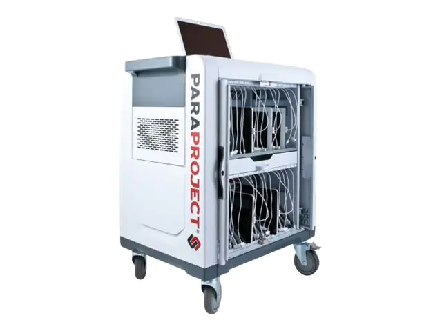 PARAT PARAPROJECT Trolley i32 - Wagen (synchronisieren und laden) - für 32 Tablets / 1 Notebook - verriegelbar - Grau, weiß - Bildschirmgröße: bis zu 33,8 cm (Tablet) / bis zu 43,2 cm (Notebook) (bis zu 13,3 Zoll (Tablet) / bis zu 19 Zoll (Notebook)) - Au