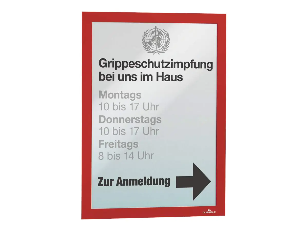 Durable DURAFRAME - Dokumentenhalterung - Oberflächenmontage - für A4 - doppelseitig - Rot (Packung mit 2) 487203