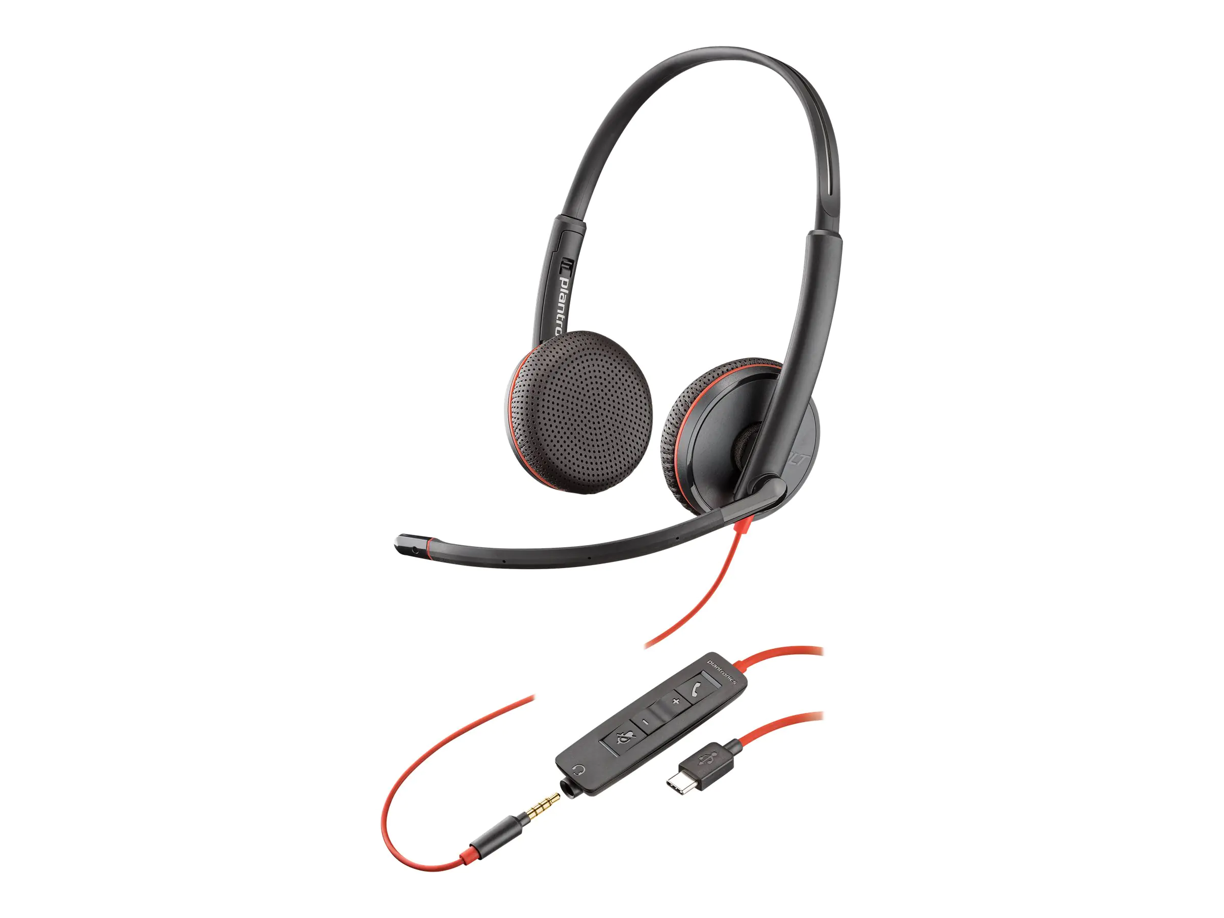 Poly Blackwire C3225 - Blackwire 3200 Series - Headset - On-Ear - kabelgebunden - USB-C, 3,5 mm Stecker - Schwarz - Skype-zertifiziert, Cisco Jabber Certified, Avaya Certified