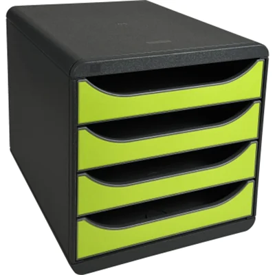 Exacompta Schubladenbox BIG-BOX 4 Schubladen DIN A4, Überbreite Polystyrol Gehäusefarbe: schwarz Farbe der Schublade: anisgrün