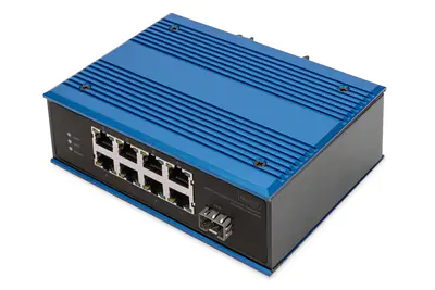 DIGITUS 8 Port Fast Ethernet Netzwerk PoE Switch, Industrial, Unmanaged, 1 SFP Uplink DN-651133
