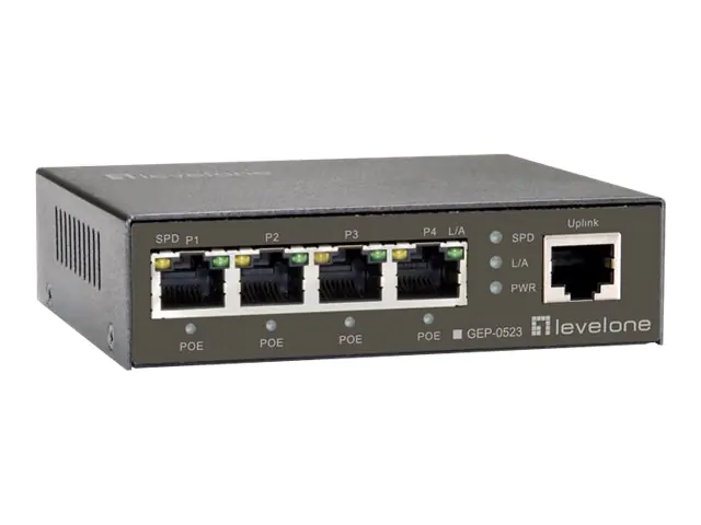 LevelOne GEP-0523 - Switch - 4 x 10/100/1000 (PoE+) + 1 x 10/100/1000 (Uplink) - Desktop - PoE+ (60 W)