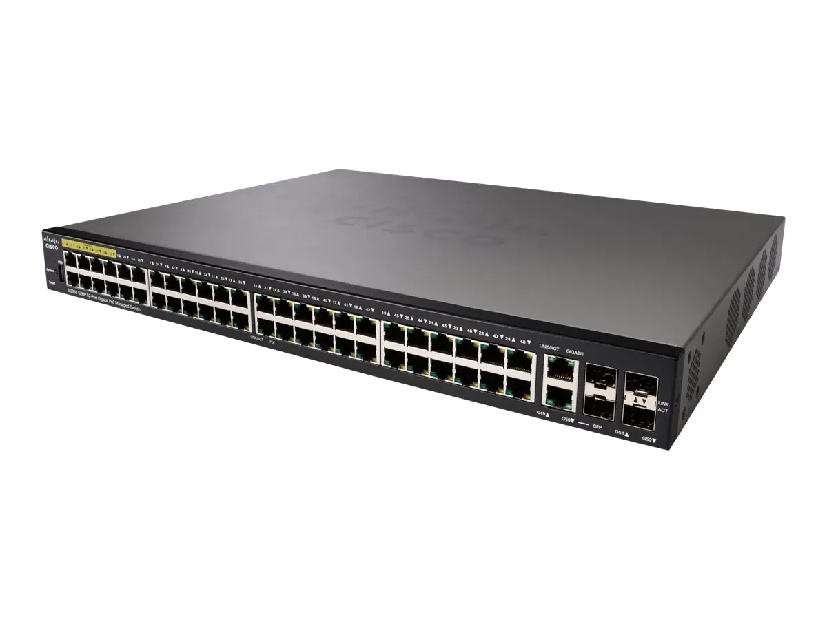 Cisco Small Business SG350-52MP - Switch - L3 - managed - 48 x 10/100/1000 (PoE+) + 2 x Combo Gigabit Ethernet/Gigabit SFP + 2 x Gigabit SFP - an Rack montierbar - PoE+ (740 W)