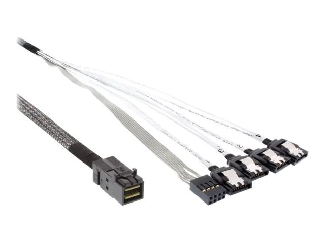 InLine - Internes SAS-Kabel - mit Sidebands - gerade durchgeführt - 4-Lane - 4x Mini SAS HD (SFF-8643) zu SATA - 1 m - eingerastet - Schwarz