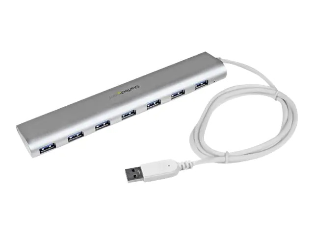 StarTech 7 Port kompakter USB 3.0 Hub mit eingebautem Kabel - Aluminium USB Hub - Silber - USB-Umschalter für die gemeinsame Nutzung von Peripheriegeräten - 7 x SuperSpeed USB 3.0 - Desktop