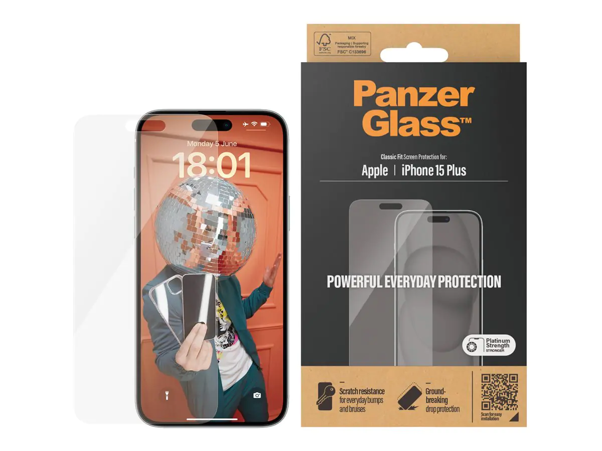 PanzerGlass - Bildschirmschutz für Handy - klassische Passform - Glas - für Apple iPhone 15 Plus