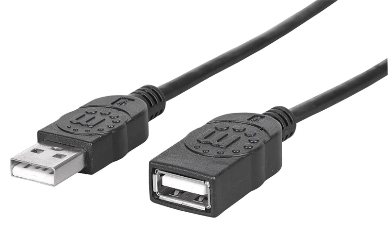 Manhattan USB-A to USB-A Extension Cable, 1.8m, Male to Female, 480 Mbps (USB 2.0), Equivalent to Startech USBEXTAA6BK, Hi-Speed USB, Black, Lifetime Warranty, Polybag - USB-Verlängerungskabel - USB (M) zu USB (W) - USB 2.0 - 1.8 m - geformt - Schwarz