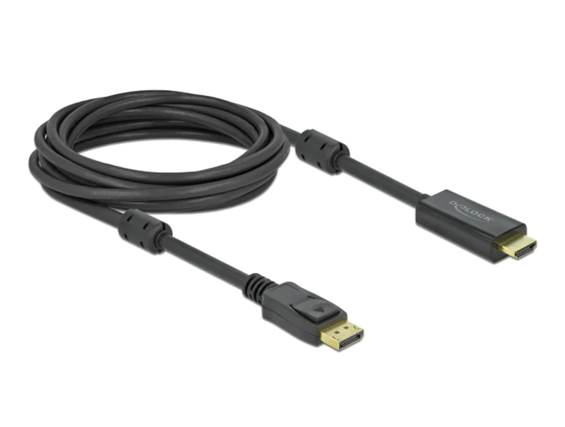 Delock - Adapterkabel - DisplayPort männlich Verriegelung zu HDMI männlich - 1 m - Dreifachisolierung - Schwarz - 4K Unterstützung, aktiv