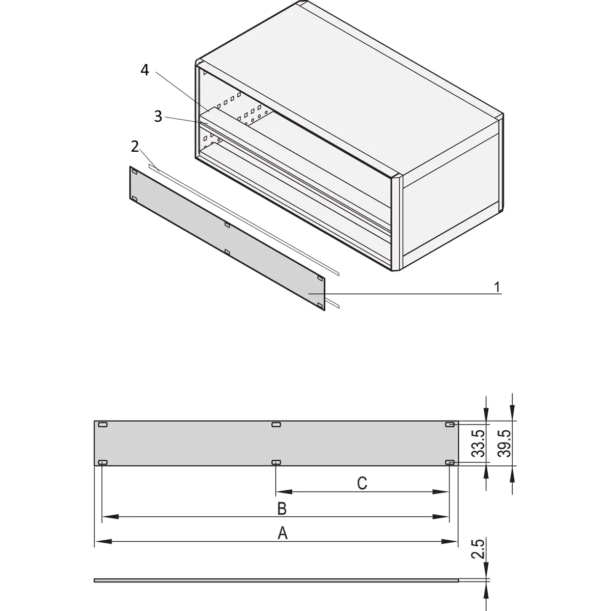 SCHROFF PART.FRONT PANEL 1U 84HP - Rack-Zubehör