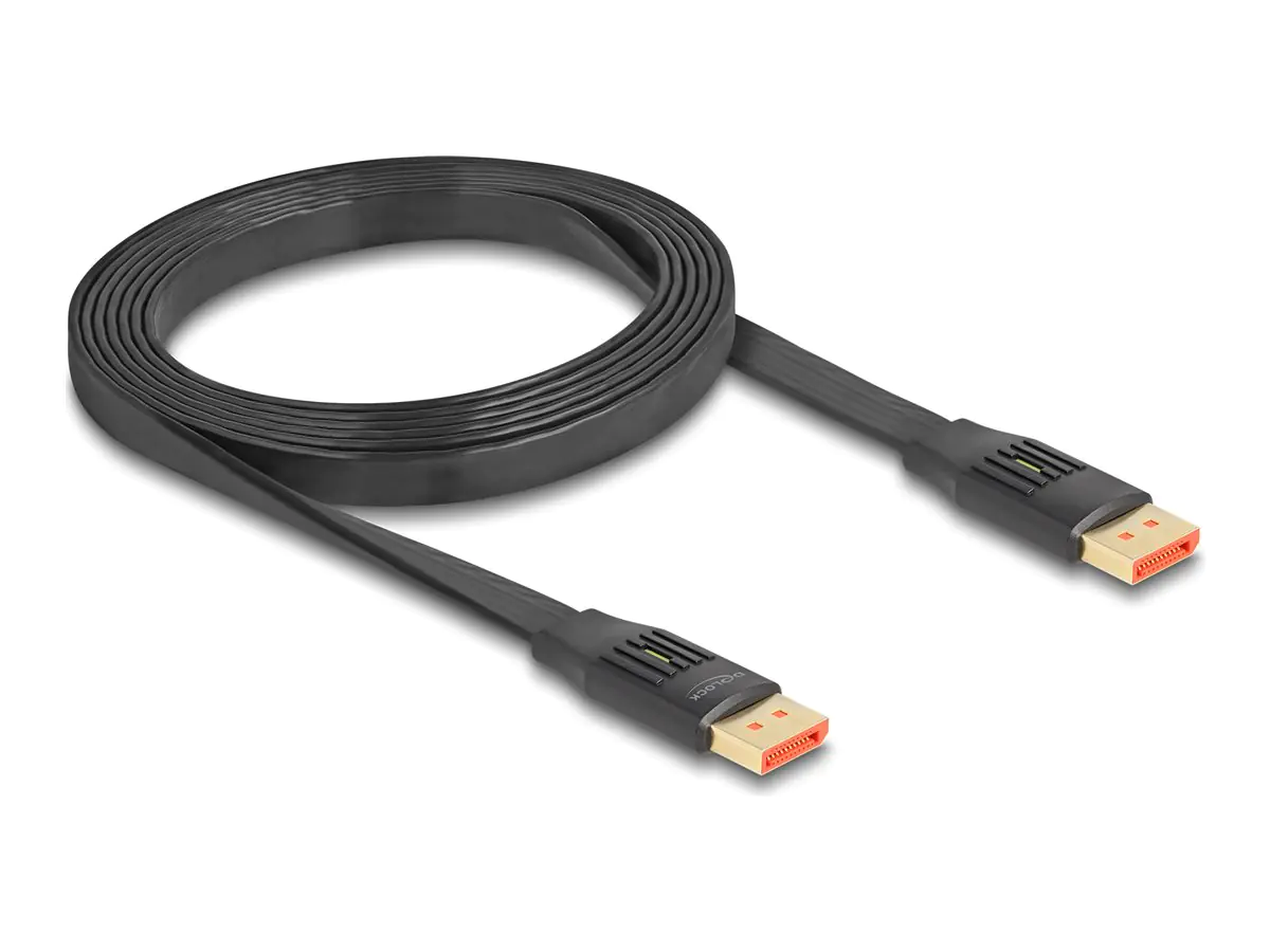 Delock - DisplayPort-Kabel - DisplayPort (M) zu DisplayPort (M) - DisplayPort 1.4 - 2 m - Flachband, bis zu 32,4 Gbps Datenrate, unterstützt 8K UHD (7680 x 4320) - Schwarz