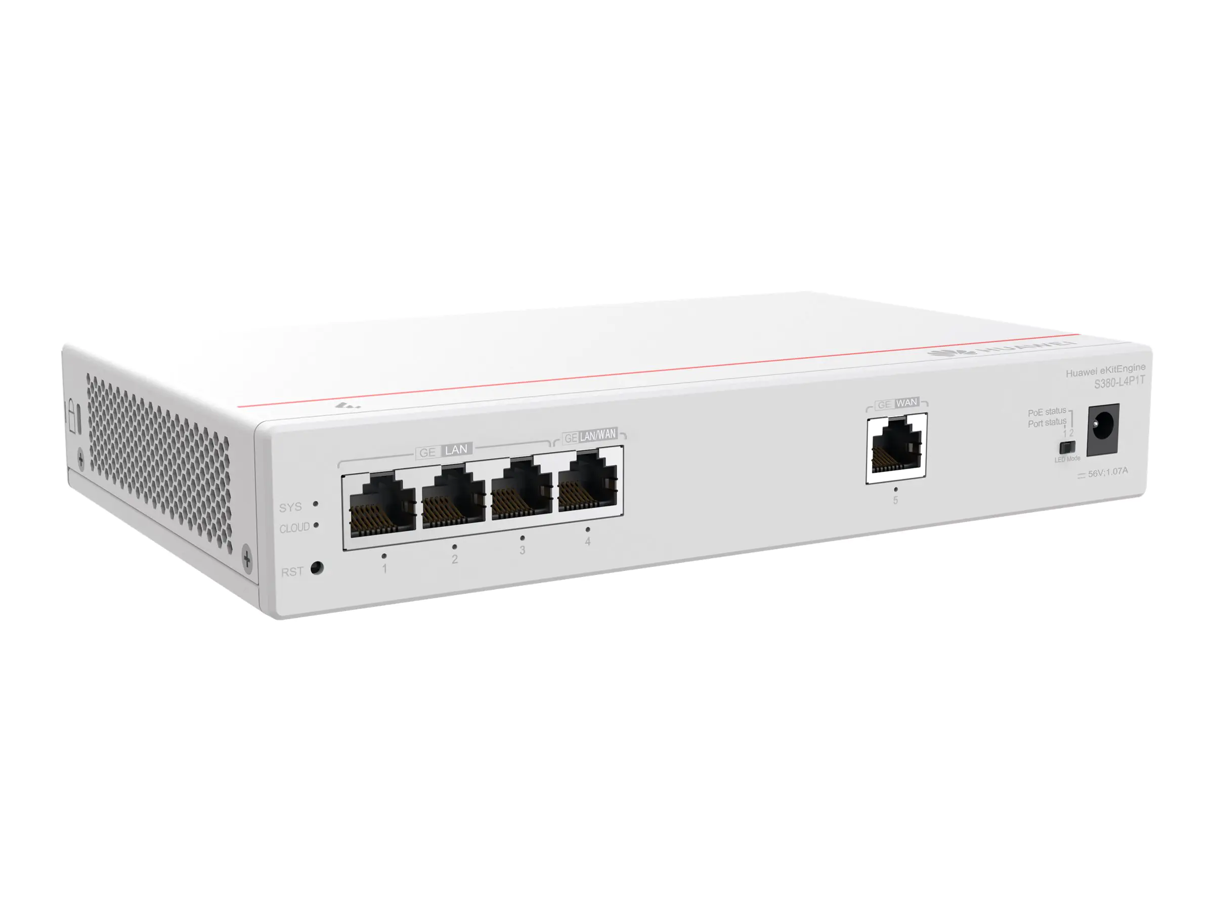 Huawei eKitEngine S380-L4P1T - Switch - managed - 1 x 10/100/1000 (PoE+) + 3 x 10/100/1000 - an Rack montierbar - PoE+ (50 W)