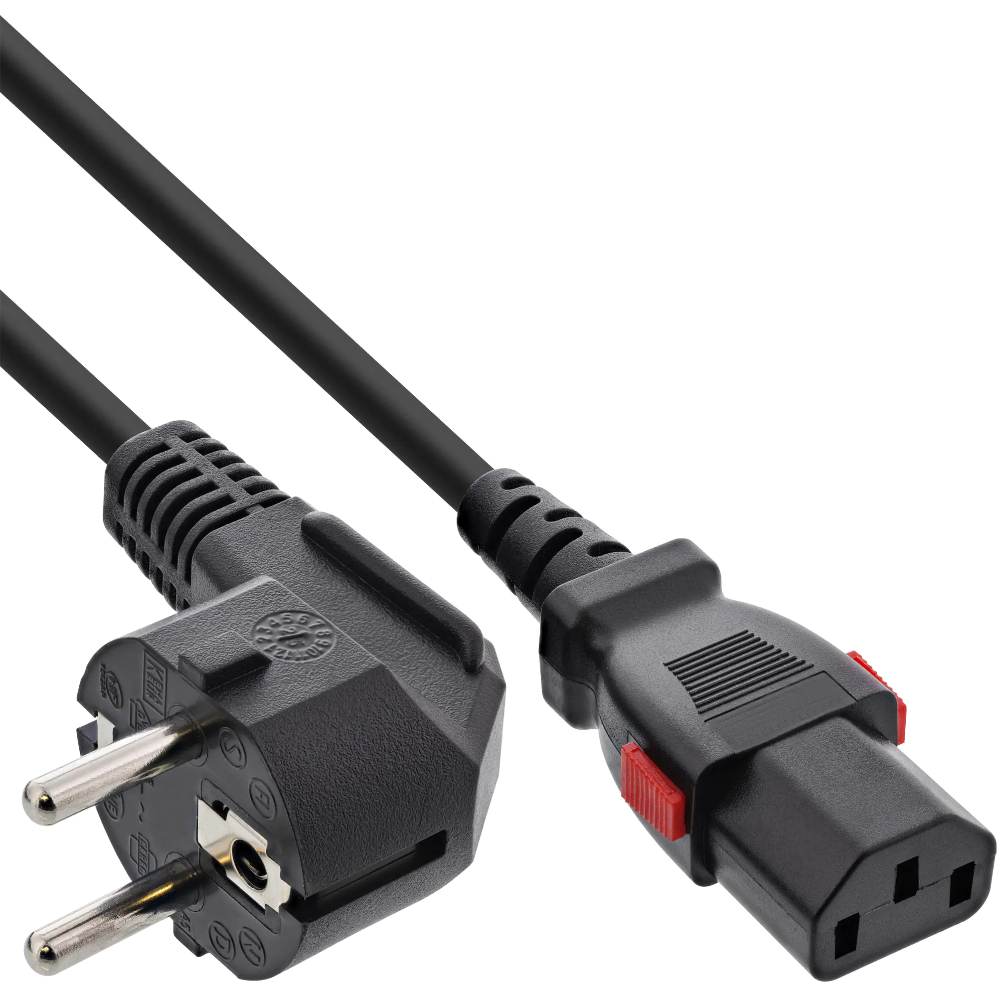 InLine Netzkabel - Schutzkontakt gewinkelt auf C13 verriegelbar - 2m