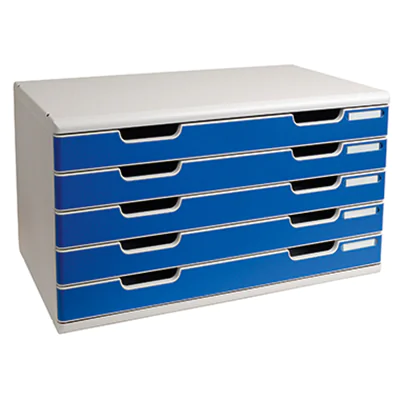 Exacompta Schubladenbox MODULO 5 Schubladen DIN A3+ Polystyrol Gehäusefarbe: lichtgrau Farbe der Schublade: blau