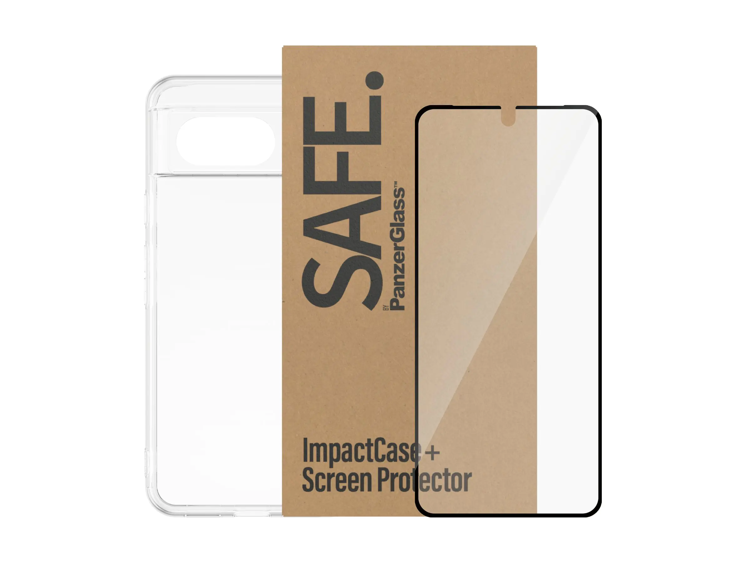 SAFE. by PanzerGlass - 2-in-1 Pack - hintere Abdeckung für Mobiltelefon - ultra-wide fit - 100 % recyceltes thermoplastisches Polyurethan (TPU), Polyethylenterephthalat (PET), Temperglas - durchsichtig - mit Bildschirmschutz - für Google Pixel 8