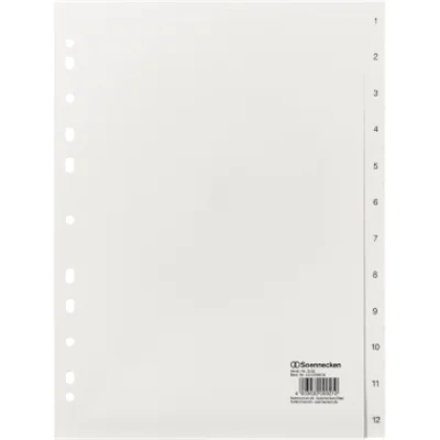 Soennecken Register 2116 DIN A4 1-12 volle Höhe PP weiß