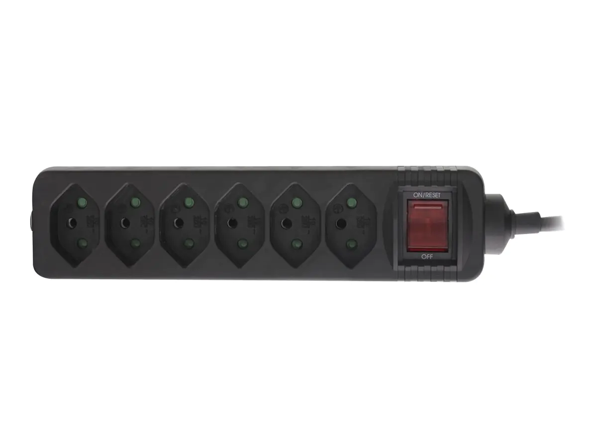 InLine - Steckdosenleiste - Wechselstrom 250 V - 2300 Watt - Eingabe, Eingang T12 - Ausgangsanschlüsse: 6 (6 x T13) - 1.5 m Schnur - Schweiz - Schwarz