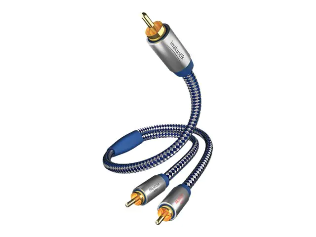in-akustik Premium - Subwoofer-Kabel - RCA x 2 männlich zu RCA männlich - 5 m - Doppelisolierung - Blau, Silber