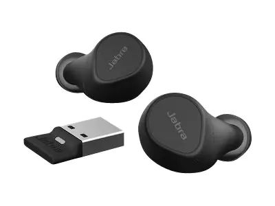 Jabra Evolve2 Buds UC - True Wireless-Kopfhörer mit Mikrofon - im Ohr - Bluetooth - aktive Rauschunterdrückung - Adapter USB-A via Bluetooth - Geräuschisolierung - Schwarz - Zoom Certified, optimiert für Google Meet