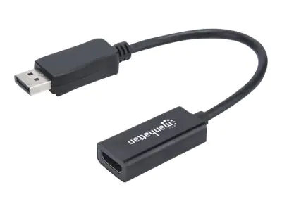 Manhattan DisplayPort 1.1 to HDMI Adapter Cable, 1080p@60Hz, Male to Female, Black, DP With Latch, Not Bi-Directional, Three Year Warranty, Polybag - Videoadapter - DisplayPort männlich zu HDMI weiblich - 20 cm - Schwarz - geformt, 1080p-Unterstützung