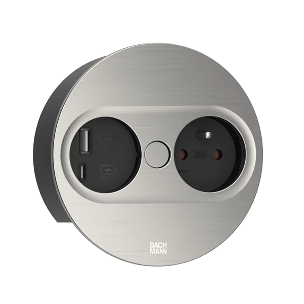 Bachmann TWIST2 1xUTE 1USB Inox-Optik rund Aderendhülsen USB Charg. A/C 2m