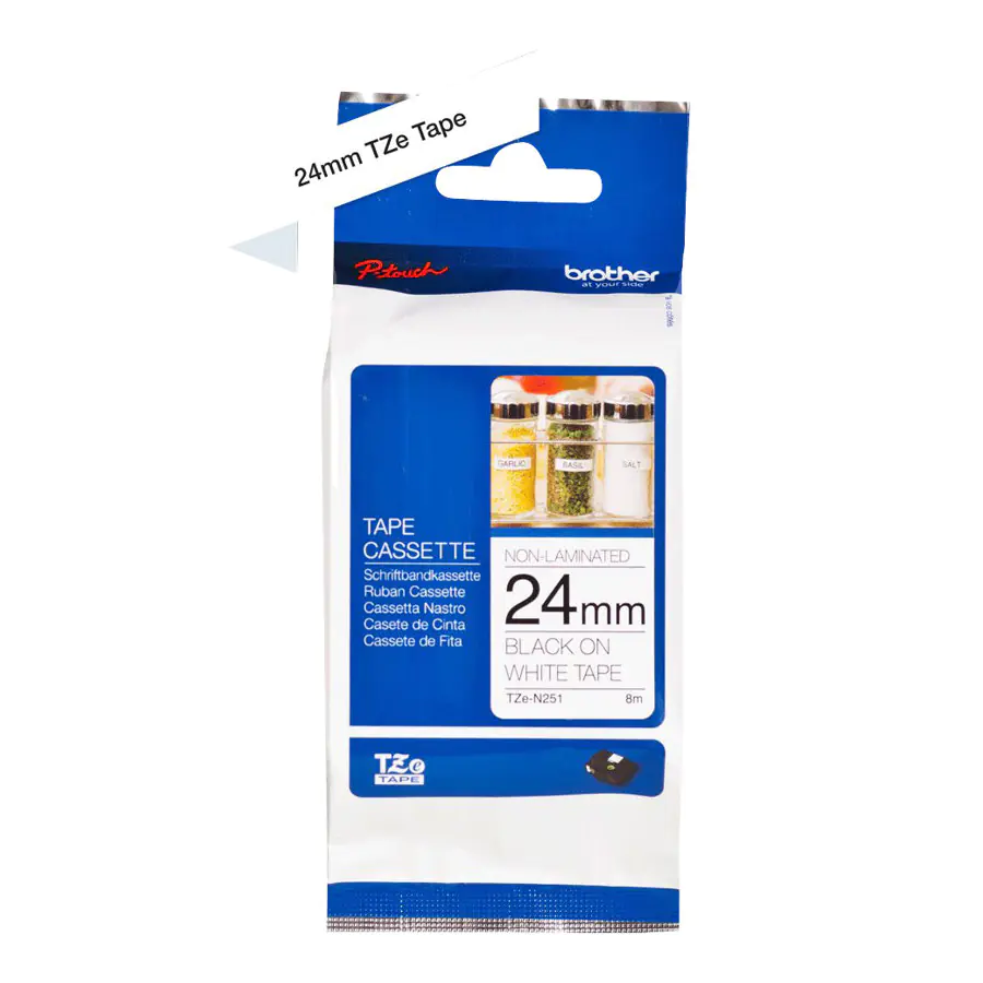 Brother TZe-N251 - Schwarz auf Weiß - Rolle (2,4 cm x 8 m) 1 Kassette(n) nicht-laminiertes Schriftband - für Brother PT-D600; P-Touch PT-E800; P-Touch Cube Plus PT-P710; P-Touch Cube Pro PT-P910