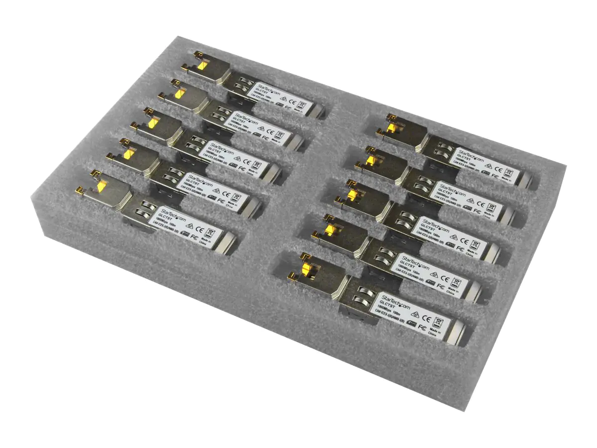 StarTech Gigabit RJ45 Kupfer SFP Transceiver Modul - Cisco GLC-T kompatibel - 1000Base-T - Mini-GBIC - 10er Pack - SFP (Mini-GBIC)-Transceiver-Modul (gleichwertig mit: Cisco GLC-T) - GigE - 1000Base-T - RJ-45 - bis zu 100 m (Packung mit 10)
