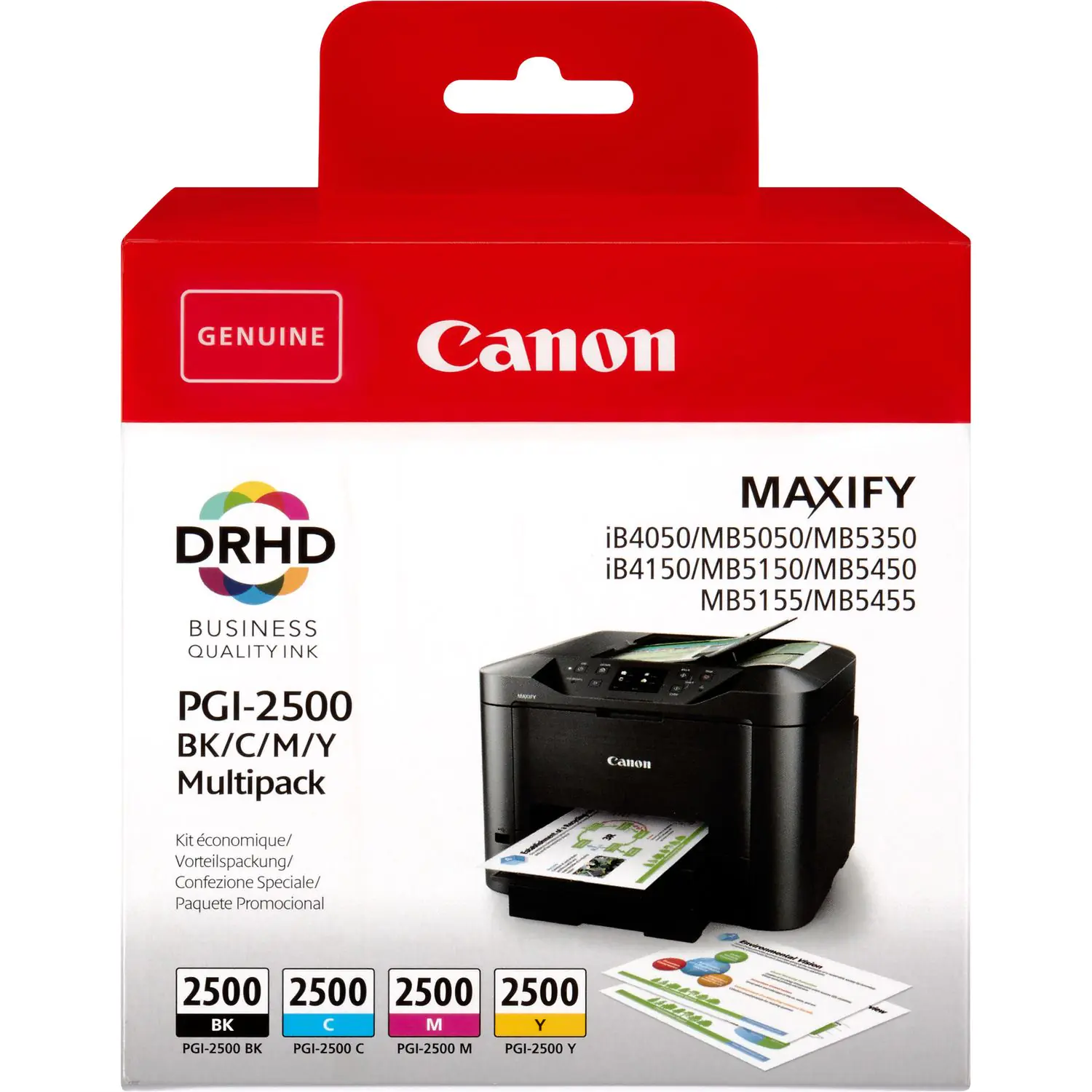 Canon PGI-2500 BK/C/M/Y Multipack - 4er-Pack - Schwarz, Gelb, Cyan, Magenta - Original - Tintenbehälter - für MAXIFY iB4050, iB4150, MB5050, MB5150, MB5155, MB5350, MB5450, MB5455