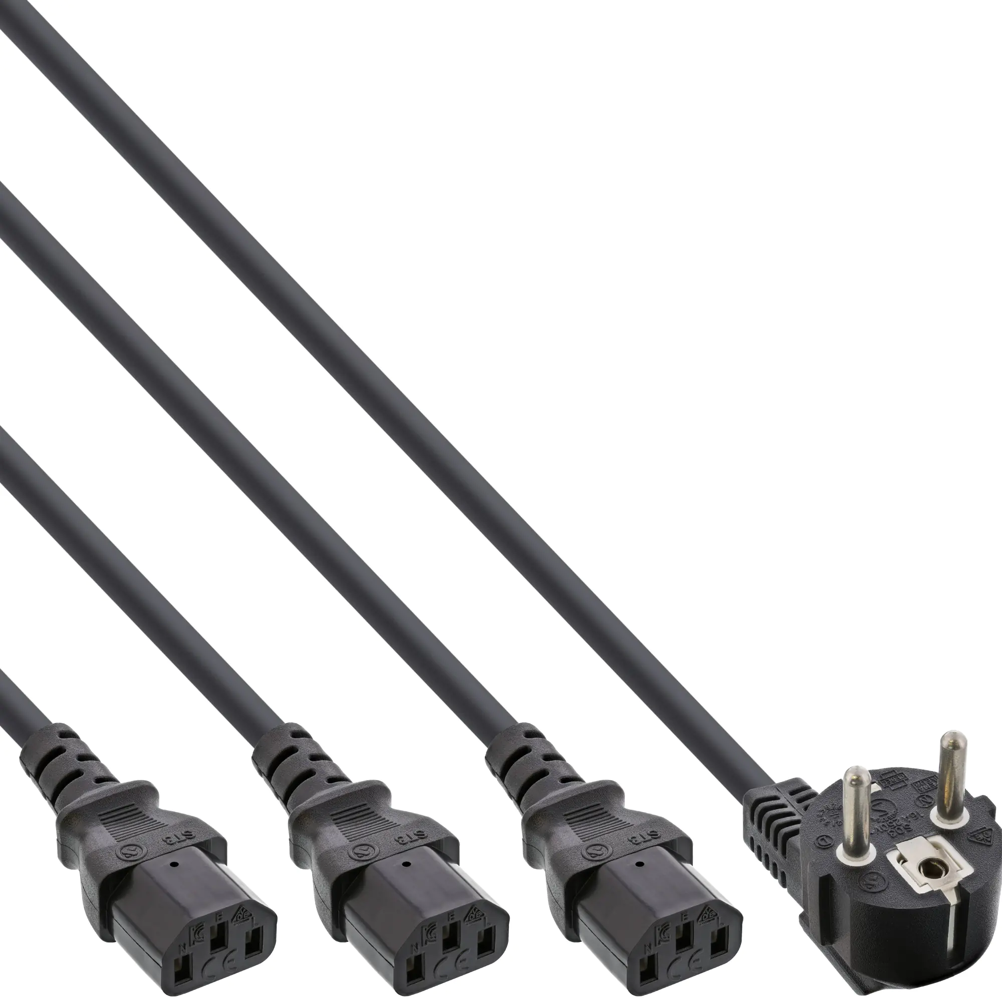 InLine Y-cable - Stromkabel - CEE 7/7 bis IEC 60320 C13 - 3 m - Schwarz