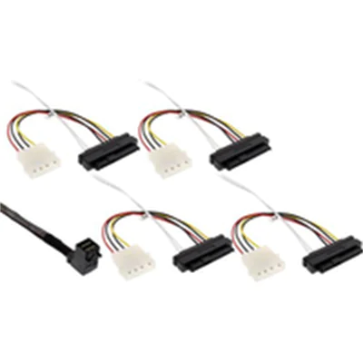 InLine - Internes SAS-Kabel - gerade durchgeführt - 4-Lane - 4x Mini SAS HD (SFF-8643) zu interne Stromversorgung, 4-polig, interne SAS, 29-polig (SFF-8482) - 50 cm - 90° Stecker - Schwarz