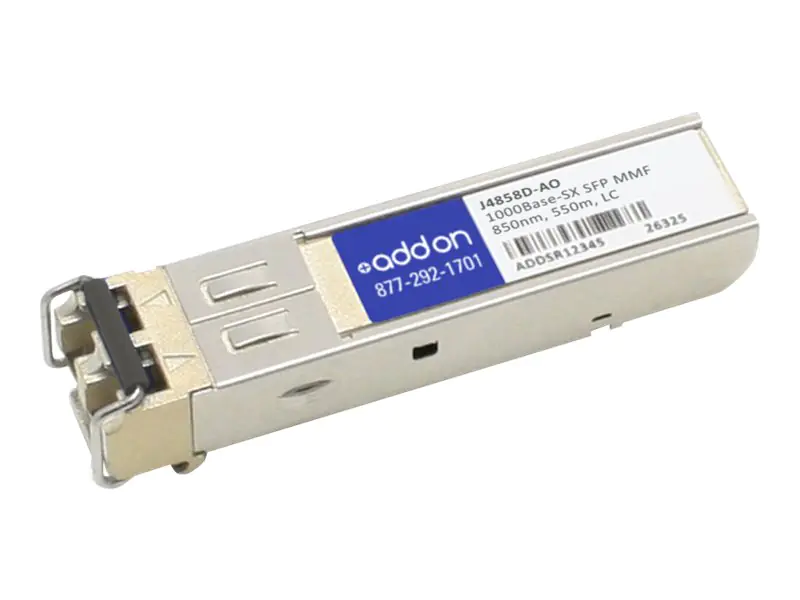 AddOn - SFP (Mini-GBIC)-Transceiver-Modul (gleichwertig mit: HP J4858D) - GigE - 1000Base-SX - LC Multi-Mode - bis zu 550 m - 850 nm - TAA-konform - für HPE OfficeConnect 1820; HPE Aruba 2930F 12, 2930M 40, 6300, 6405 48, 6405 96, 64XX