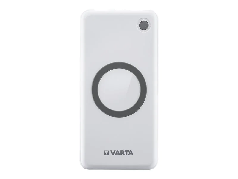 Varta - Induktive Power Bank - Li-Pol - 10000 mAh - 20 Watt - PD, Quick Charge 3.0 - 3 Ausgabeanschlussstellen (2 x USB, 24 pin USB-C) - auf Kabel: USB-C - weiß