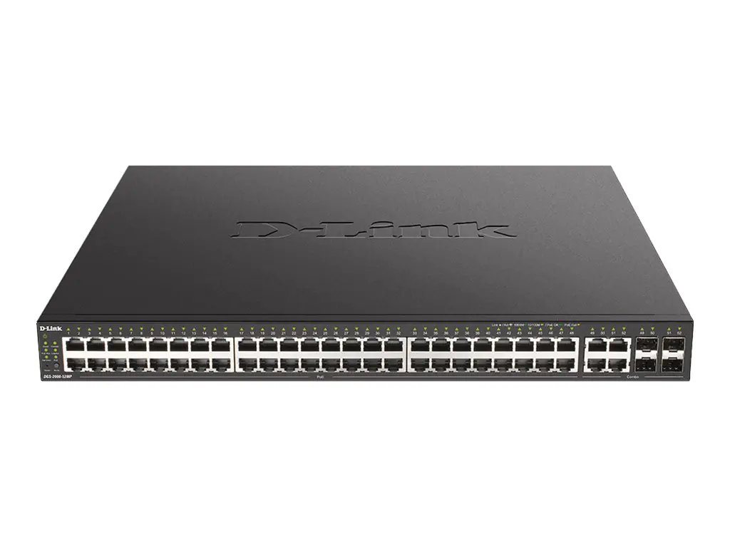 D-Link DGS 2000-52MP - Switch - L3 - managed - 48 x 10/100/1000 (PoE+) + 4 x Fast Ethernet/Gigabit SFP, kombiniert - an Rack montierbar - PoE+ (370 W)