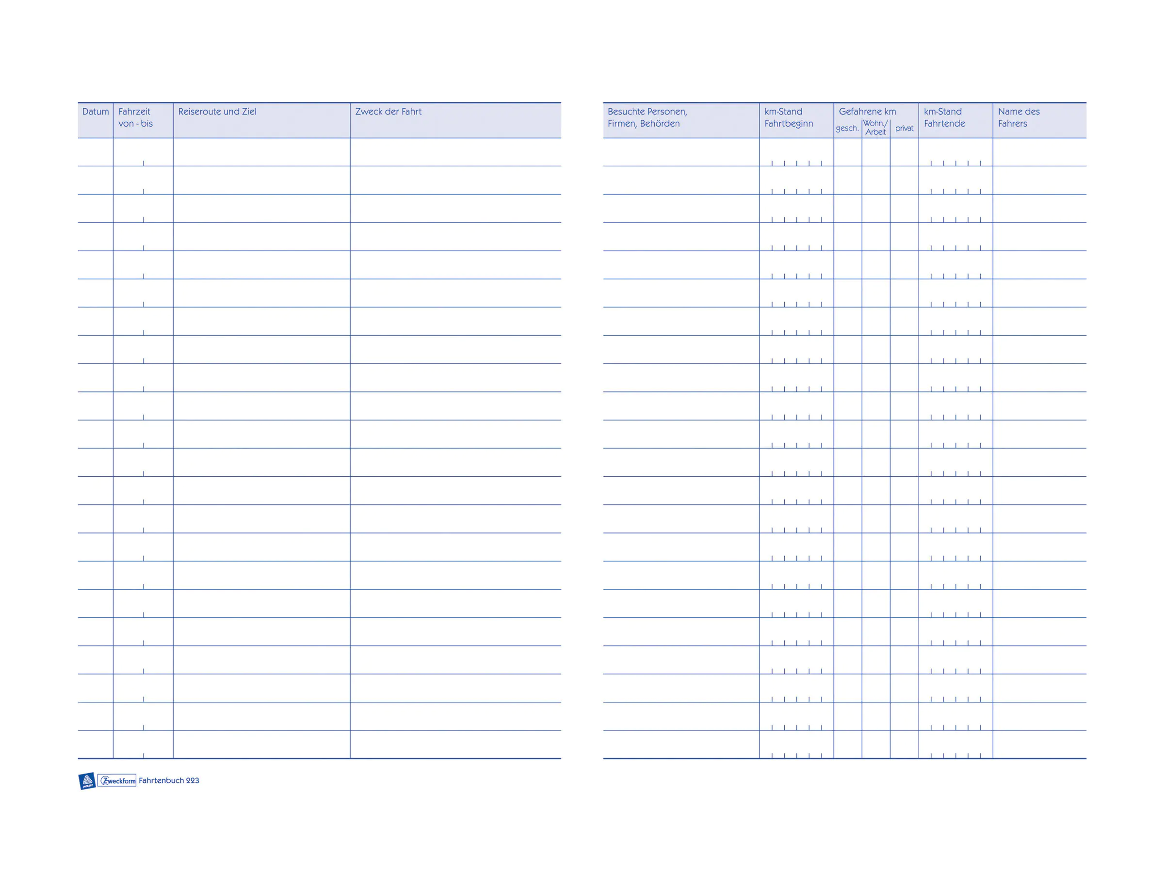 Avery Zweckform Fahrtenbuch - 40 Blatt - A5 (148 x 210 mm) 223