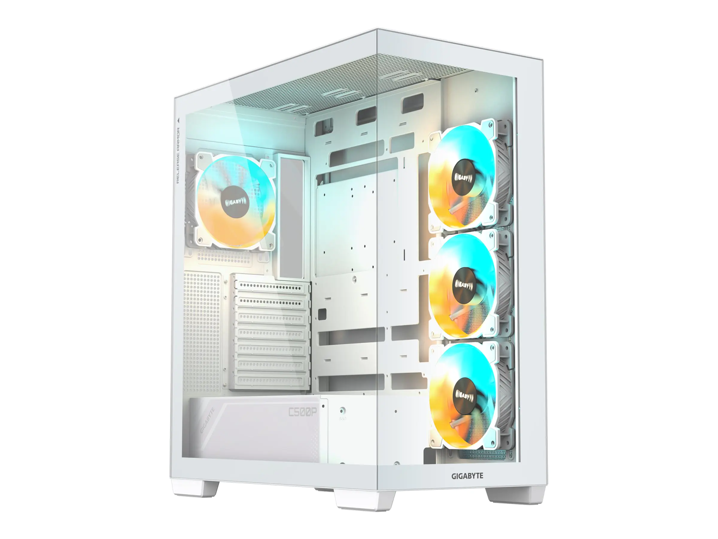Gigabyte C500 PANORAMIC STEALTH ICE - Mid tower - ATX - Seitenteil mit Fenster (gehärtetes Glas) - keine Spannungsversorgung (ATX) - weiß - USB/Audio