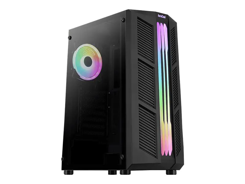 AeroCool Prime ARGB - Mid tower - ATX - Seitenteil mit Fenster (gehärtetes Glas) - keine Spannungsversorgung (ATX) - Schwarz - USB/Audio