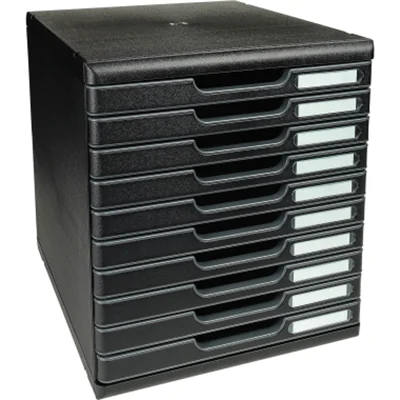 Exacompta Schubladenbox MODULO 10 Schubladen DIN A4+ Polystyrol Gehäusefarbe: schwarz Farbe der Schublade: schwarz