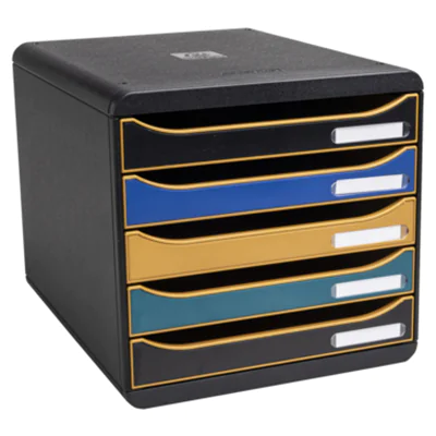 Exacompta Schubladenbox BIG-BOX plus 5 Schubladen DIN A4, Überbreite Polystyrol Gehäusefarbe: schwarz Farbe der Schublade: mehrfarbig
