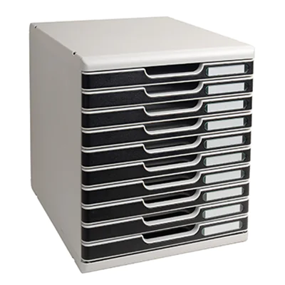 Exacompta Schubladenbox MODULO 10 Schubladen DIN A4+ Polystyrol Gehäusefarbe: lichtgrau Farbe der Schublade: schwarz