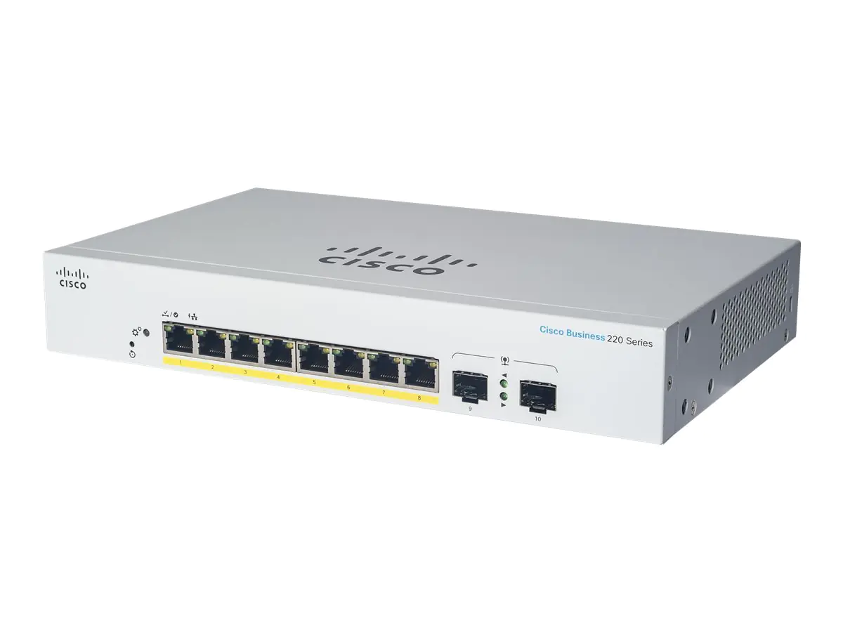 Cisco Business 220 Series CBS220-8T-E-2G - Switch - Smart - 8 x 10/100/1000 + 2 x Gigabit SFP (Uplink) - an Rack montierbar