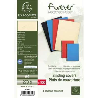 Exacompta Einbanddeckel EVERCOVER DIN A4 270g/m² Karton, 100 % recycelt farbig sortiert 100 St./Pack.