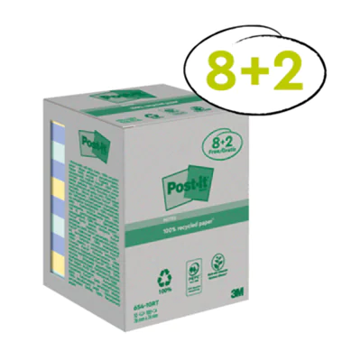 Post-it Haftnotiz Recycling Notes 654RCP10 76x76mm sort. 10 St./Pack.