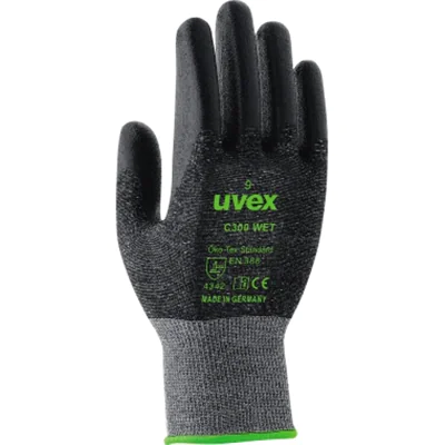 uvex Arbeitshandschuh C300 wet 10 58 % Polyamid, 22 % HPPE, 14 % Glasfaser, 6 % Bambus-Viskose anthrazit