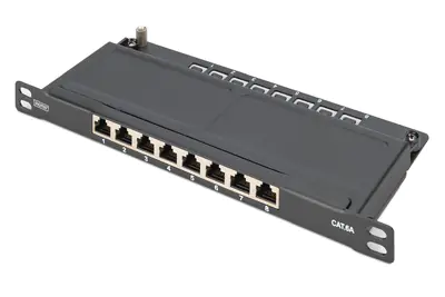 Digitus - Patch Panel - CAT 6a, abgeschirmt - geeignet für Wandmontage, Rack montierbar - CAT 6a - RJ-45 X 8 - Schwarz, RAL 9005 - 0.5U - 25.4 cm (10")