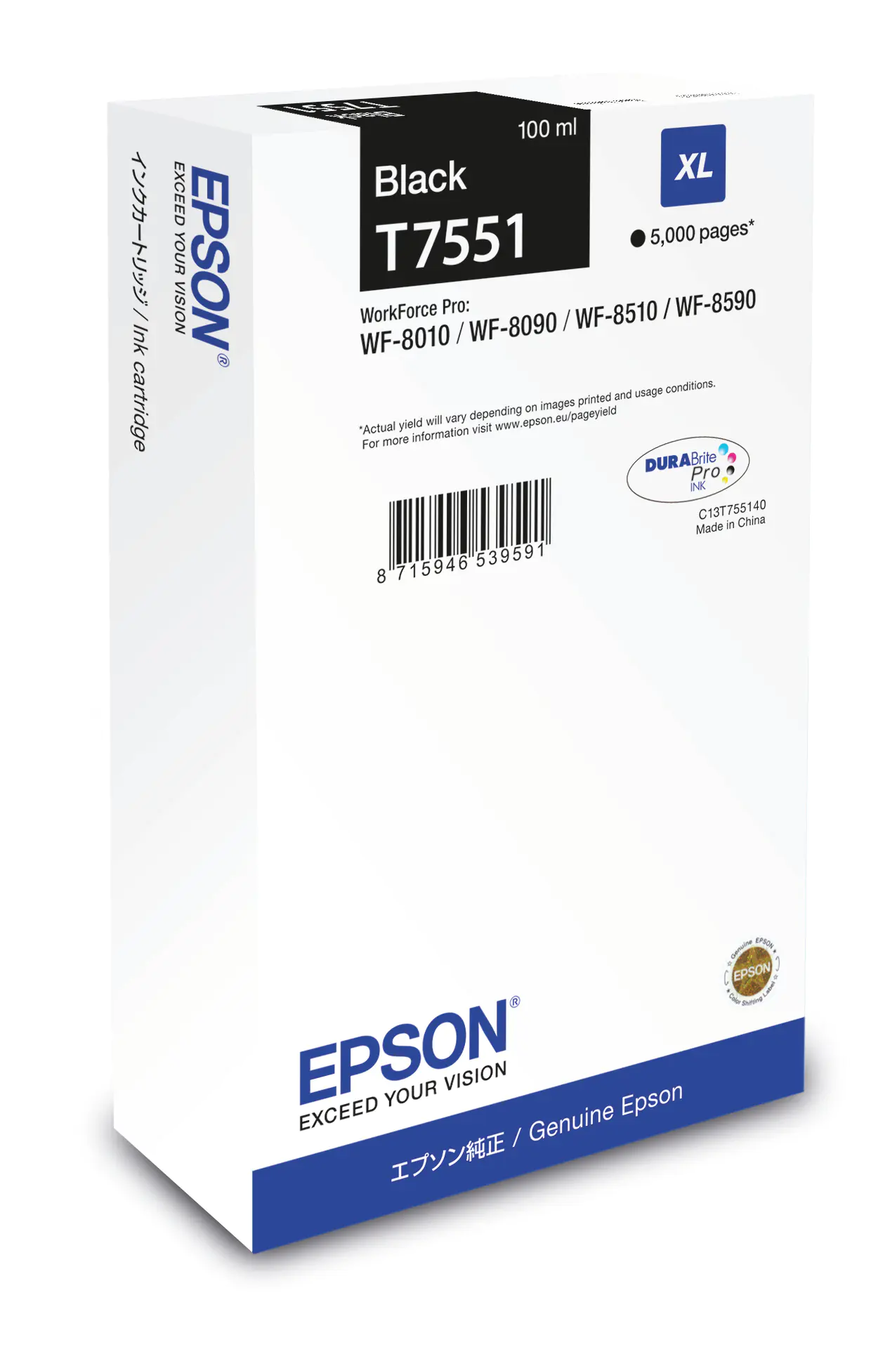 Epson T7551 - 100 ml - Größe XL - Schwarz - Original - Tintenpatrone - für WorkForce Pro WF-8010, WF-8090, WF-8090 D3TWC, WF-8510, WF-8590, WF-8590 D3TWFC