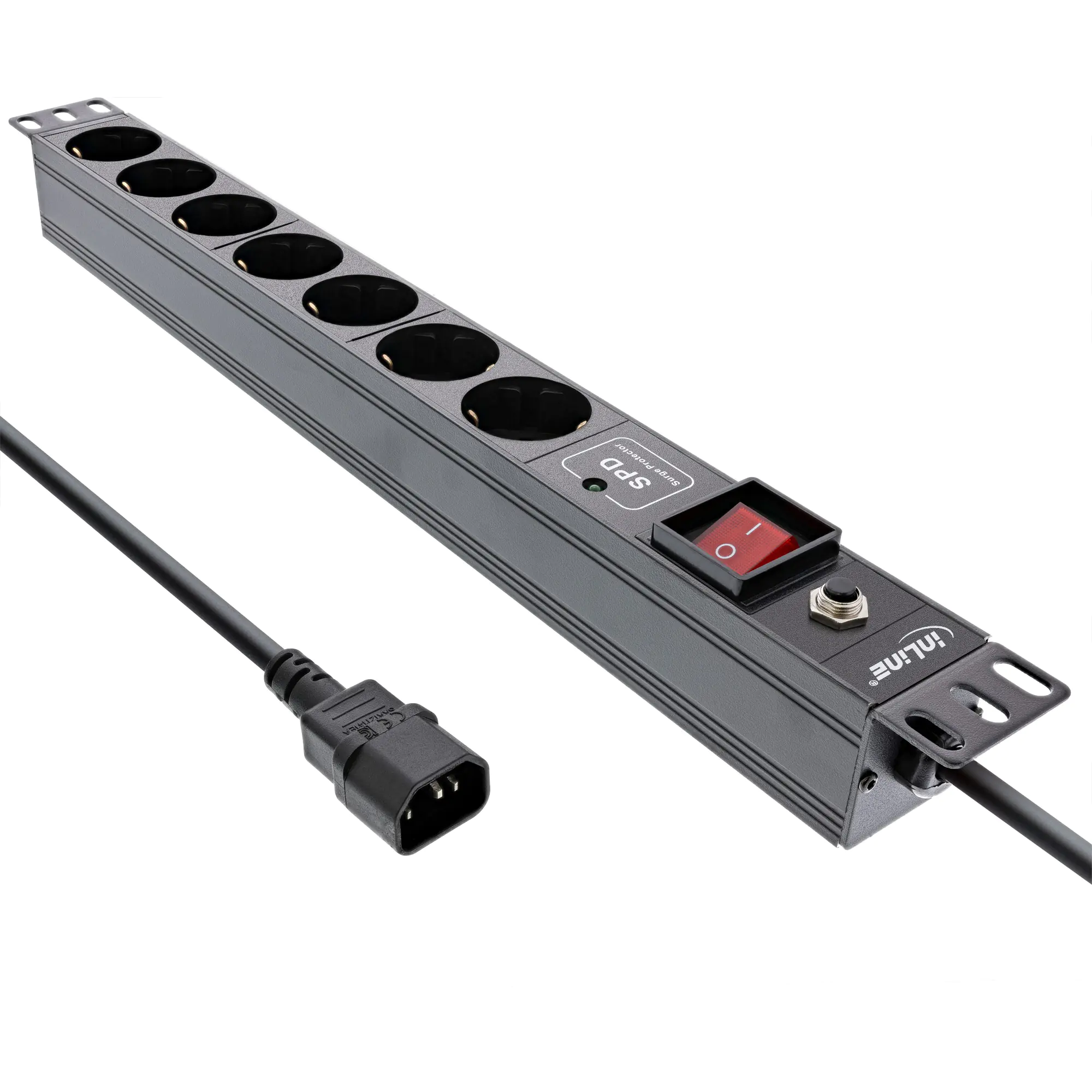 InLine - Steckdosenleiste (Rack - einbaufähig) - 2500 Watt - Eingabe, Eingang IEC 60320 C14 - Ausgangsanschlüsse: 7 (7 x Stecker) - 48.3 cm (19") - 2 m Schnur - Schwarz, RAL 9004